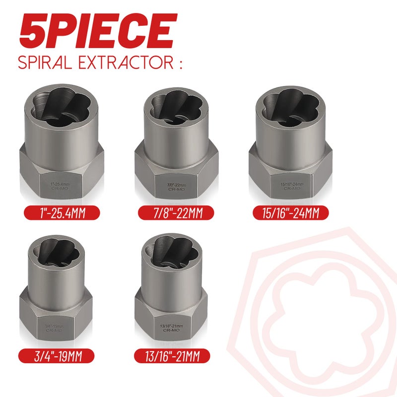 UYECOVE 5 Pcs Bolt Extractor Set Heavy Duty, 1/2' Drive Easy Out Bolt Extractor Set, Nut Extractor set Broken Bolt Extractor Kit for Removing Stripped Lug Nuts, Rounded off Nuts, Bolts, Studs - Image 2